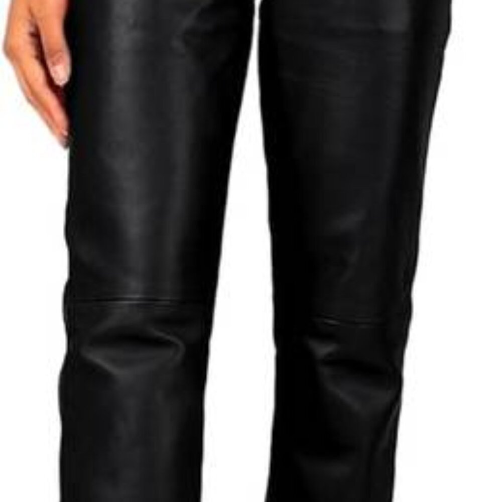 Laverapelle Women's Genuine Lambskin Straight Cut Leather Pants, 34, Black
